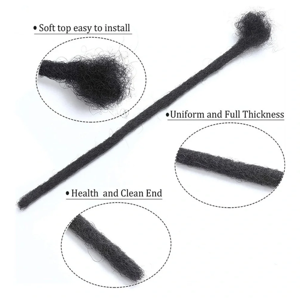 14” Natural Black Dreadlock Extensions Human Hair 0.6 cm 30 Strands #RB7